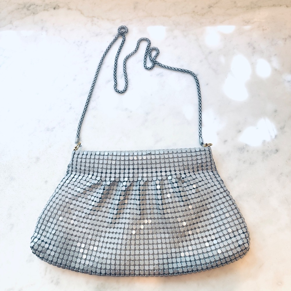 Vintage Silver Mesh Evening Bag Chain Strap Party‎ Purse Clutch